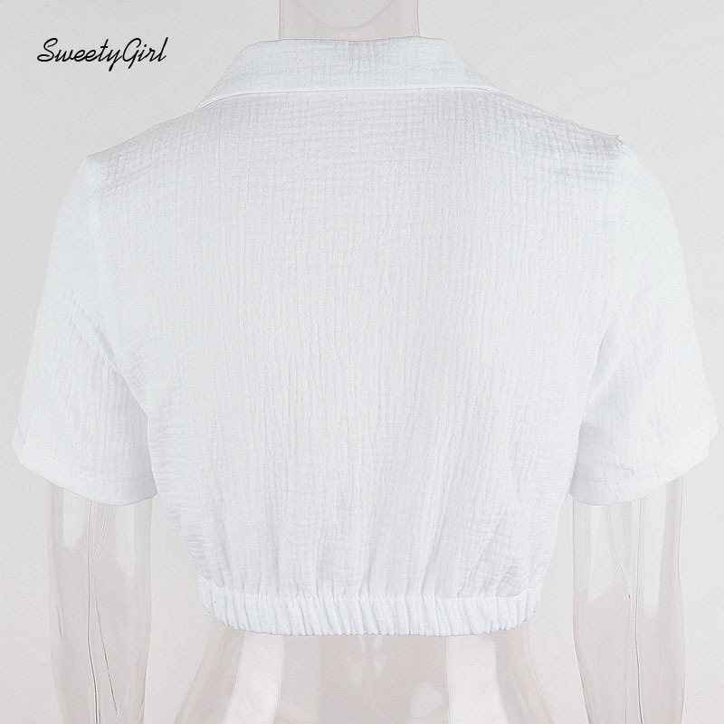 Áo Croptop Tay Ngắn Cổ Bẻ Màu Trơn Thời Trang Cho Nữ | BigBuy360 - bigbuy360.vn