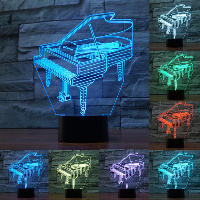 Đèn Led Để Bàn Hình Đàn Piano 3D Đổi Màu
