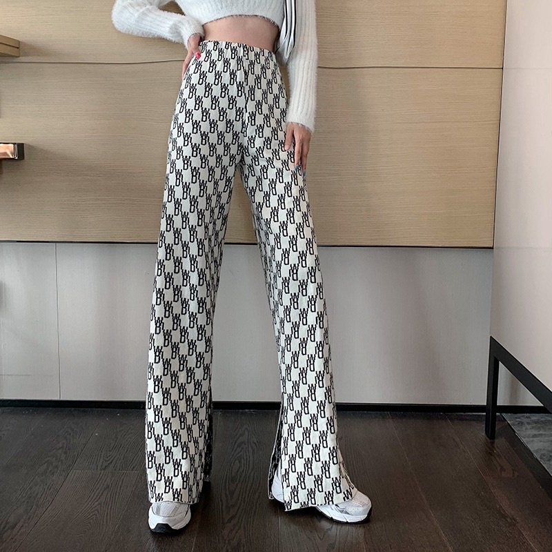 𝐂𝐎́ 𝐒𝐀̆̃𝐍. Quần Len Ống Rộng Hoạ Tiết Chữ Kiểu Ulzzang