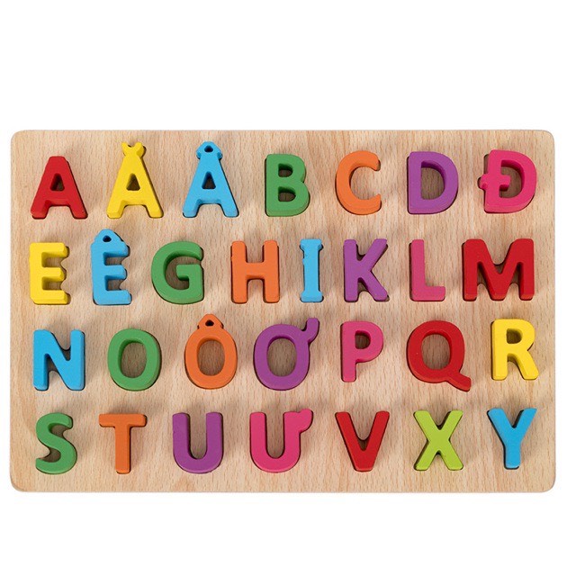 Bảng chữ cái cho bé bằng gỗ bảng số hình khối thông minh sáng tạo đồ chơi giáo dục montessori BABY MAX