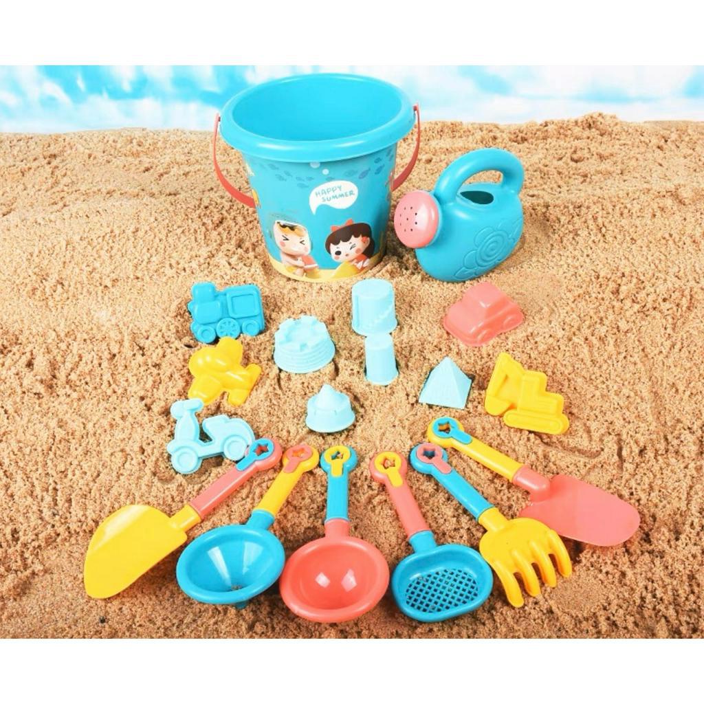 Đồ chơi xô xúc cát 18 chi tiết cho bé đi biển - chơi nhà tắm - xúc hạt muồng muồng