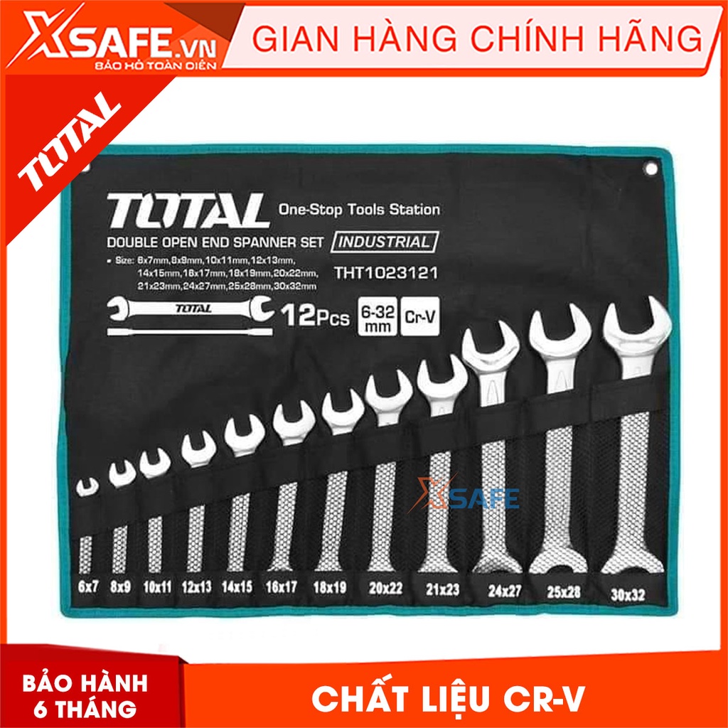 Bộ cờ lê 2 đầu miệng 12 chi tiết TOTAL THT1023121 6-32mm Bộ 12 cờ lê hai miệng thép Cr-V siêu cứng, sửa chữa o tô xe máy