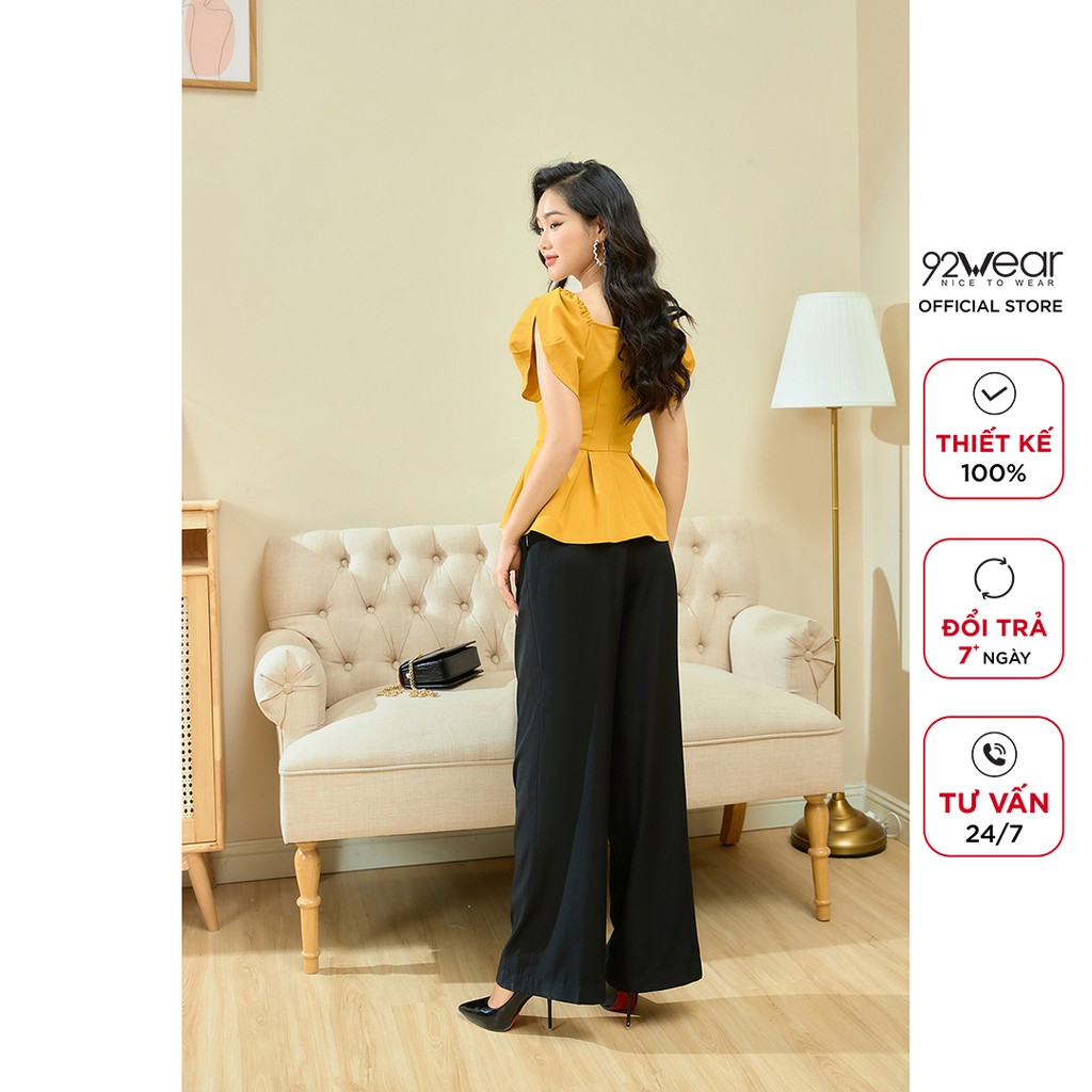 Áo sơ mi kiểu 92WEAR ngắn tay rút nhún ngực, tôn dáng phái đẹp ASA1188