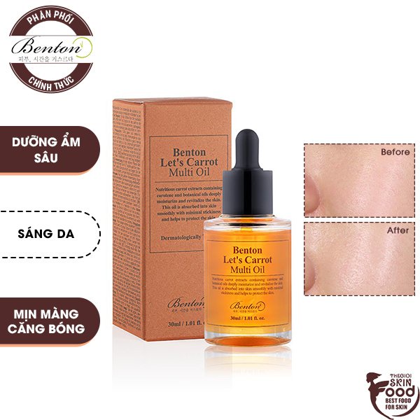 Tinh Dầu Khóa Ẩm, Làm Sáng Da Dưỡng Da Mềm Mịn Chiết Xuất Cà Rốt Benton Let's Carrot Multi Oil 30ml