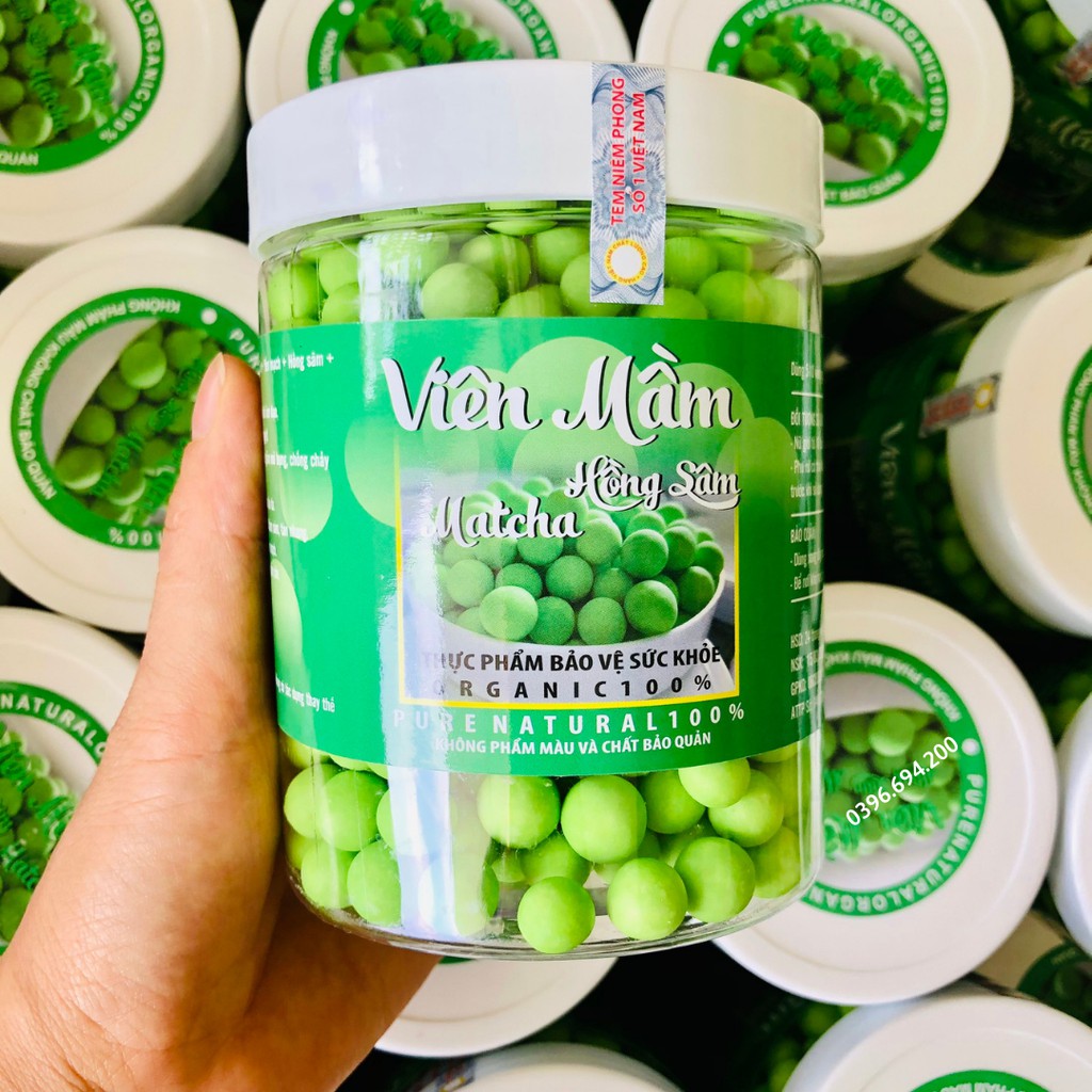 Hộp Viên Mầm Đậu Nành Hồng Sâm Matcha Nở Ngực, Tăng Vòng 1, Đẹp Da, Tăng Cân, Giảm Cân có Chứng Nhận ATTP (Hộp 450g)