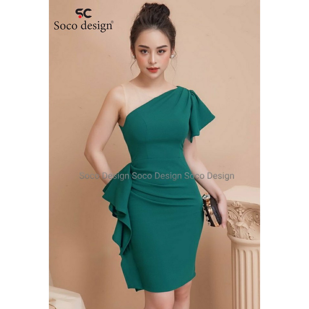 Đầm body cổ xéo dún eo Soco Design - SC2301