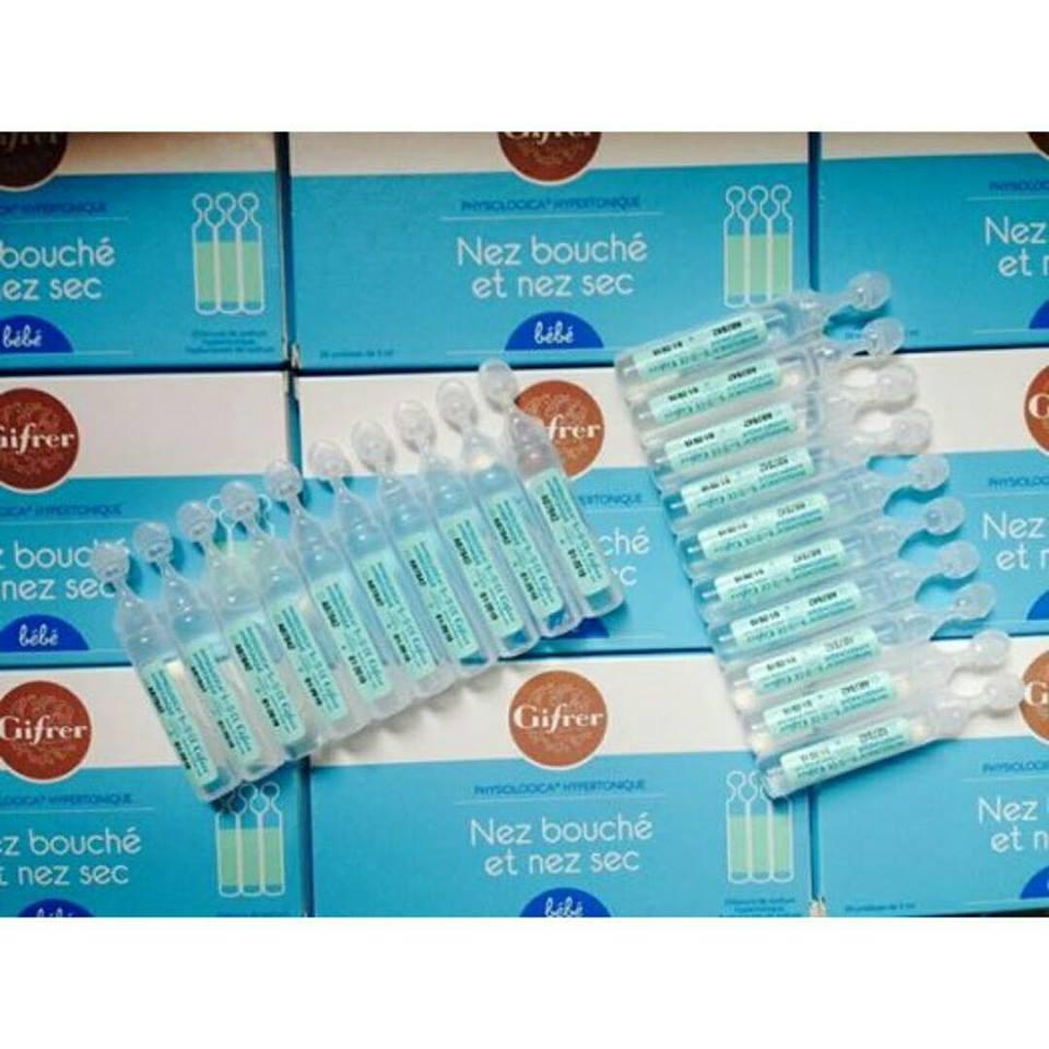Nước muối nhỏ mũi GIFRER Pháp hộp 20 ống giúp bé giảm tắc nghẽn mũi sổ mũi an toàn cho bé từ sơ sinh