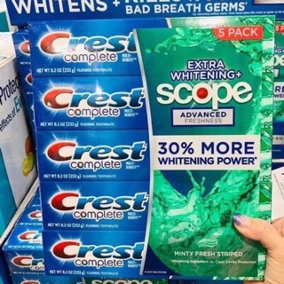 ( Date 2022 )Kem Đánh Răng Crest Complete Extra Whitening+ Scope Advanced Freshness Mỹ 232g