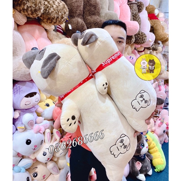Gấu Bông Chó Pug Nhăn - Gối Ôm Dài Mềm Mịn - Xưởng Gấu Bông Việt Nam