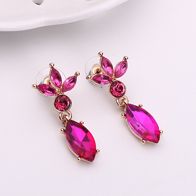 Bộ Vòng cổ + Bông Tai Đính Đá Hình Lá Cho Nữ