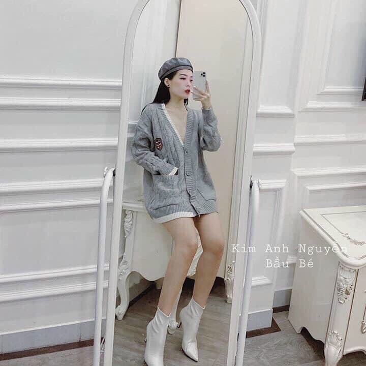 Áo Cadigan Len Huy Hiệu Xám Siêu Hot_Xưởng May Quang Anh