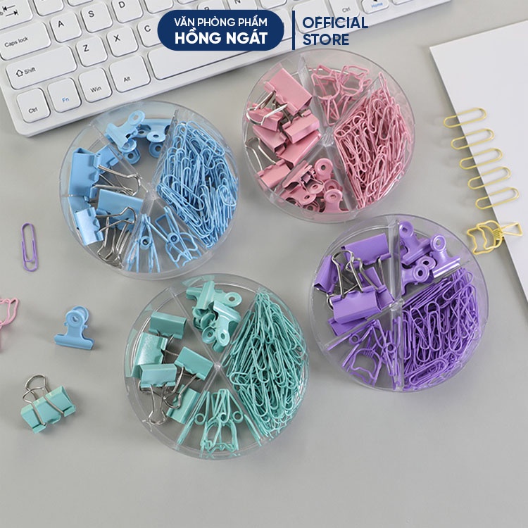 Kẹp giấy kim loại nhiều màu, hộp ghim kẹp giấy nhiều kích cỡ tiện lợi đồ dùng học tập dễ thương văn phòng phẩm KG01