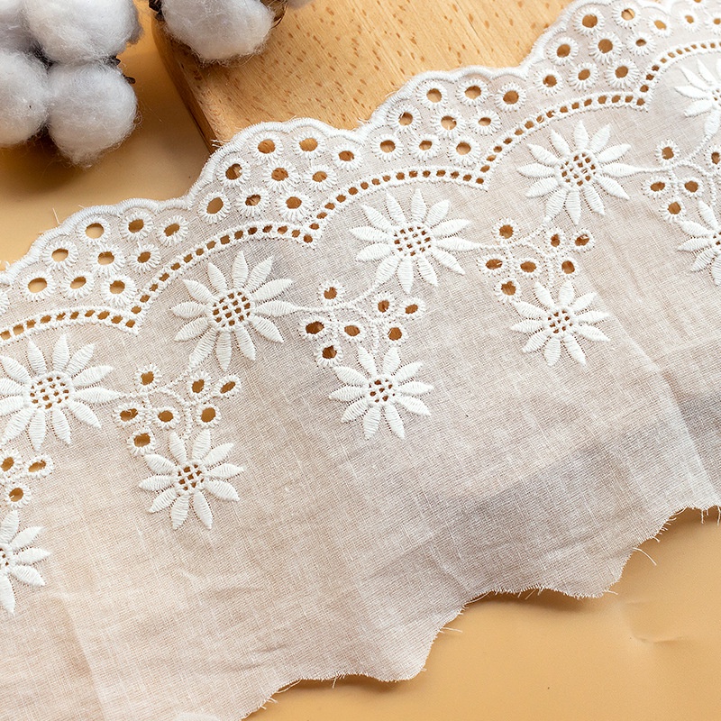 Vải Ren Cotton Dài 1M 14CM Thêu Họa Tiết Hoa Hướng Dương Dùng May Viền Trang Trí Nội Thất trang trí ren