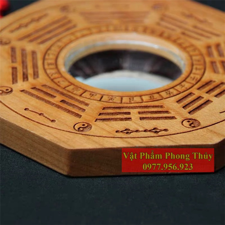 Gương Tiên Thiên Bát Quái Gỗ Đào Cầu Lõm Trừ Tà