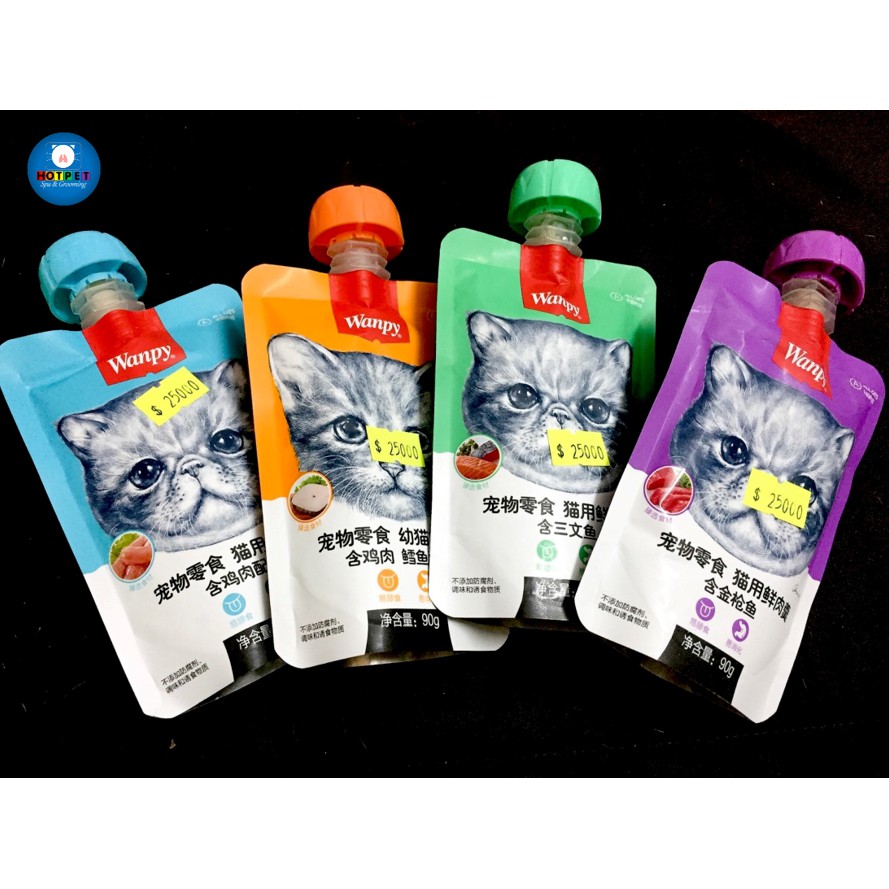 Súp thưởng cho mèo Wanpy dạng nắp vặn tiện lợi gói 90g