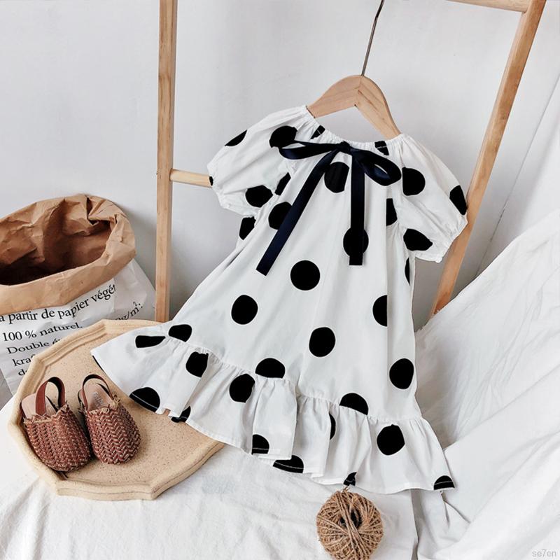 Đầm công chúa họa tiết chấm bi mùa hè đáng yêu cho bé gái 1-7 tuổi