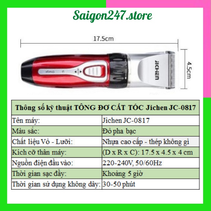 [BÁN CHẠY NHẤT] Tông Đơ Cắt Tóc Cho Bé Và Gia Đình, Tông Đơ Cắt Tóc Chuyên Nghiệp, Cao Cấp Jichen 0817 SAIGON247STORE