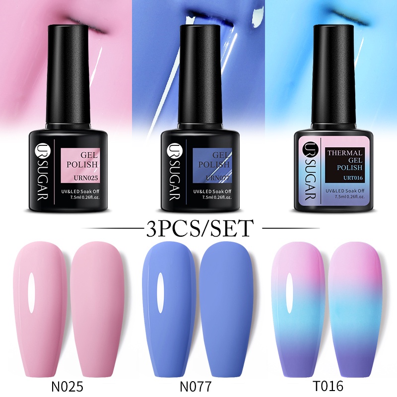 Set 3 lọ gel sơn móng tay UR SUGAR UV lấp lánh nhiều màu tùy chọn thời trang