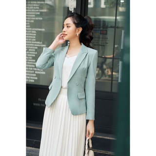 Lalya_áo blazer ôm dáng ngắn-xanh