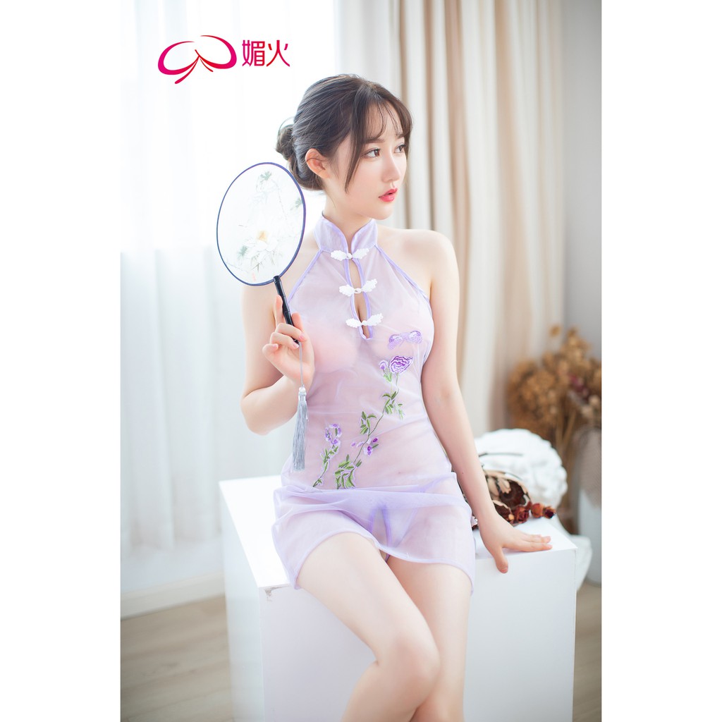 Váy ngủ cosplay yếm sườn xám cách tân gợi cảm - MÀU ĐEN | BigBuy360 - bigbuy360.vn