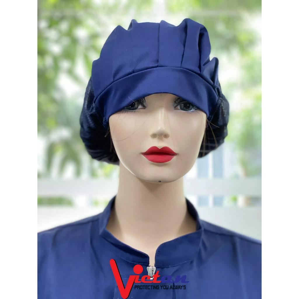Nón vải lưới trùm tóc xếp ly công nhân thực phẩm - Mũ trùm tóc y tế, bảo hộ màu xanh đen