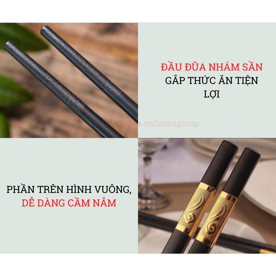 Bộ 10 Đôi Đũa Ăn Cơm Mạ Vàng Hàn Quốc – Đũa Ăn Cao Cấp Chống Mốc, Chống Trượt