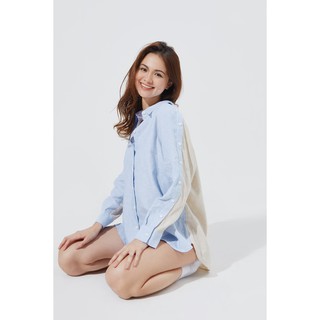 TheBlueTshirt - Linen Oversize Button Shirt Color Blocks - Áo Sơ Mi Rộng Linen Xanh Kem