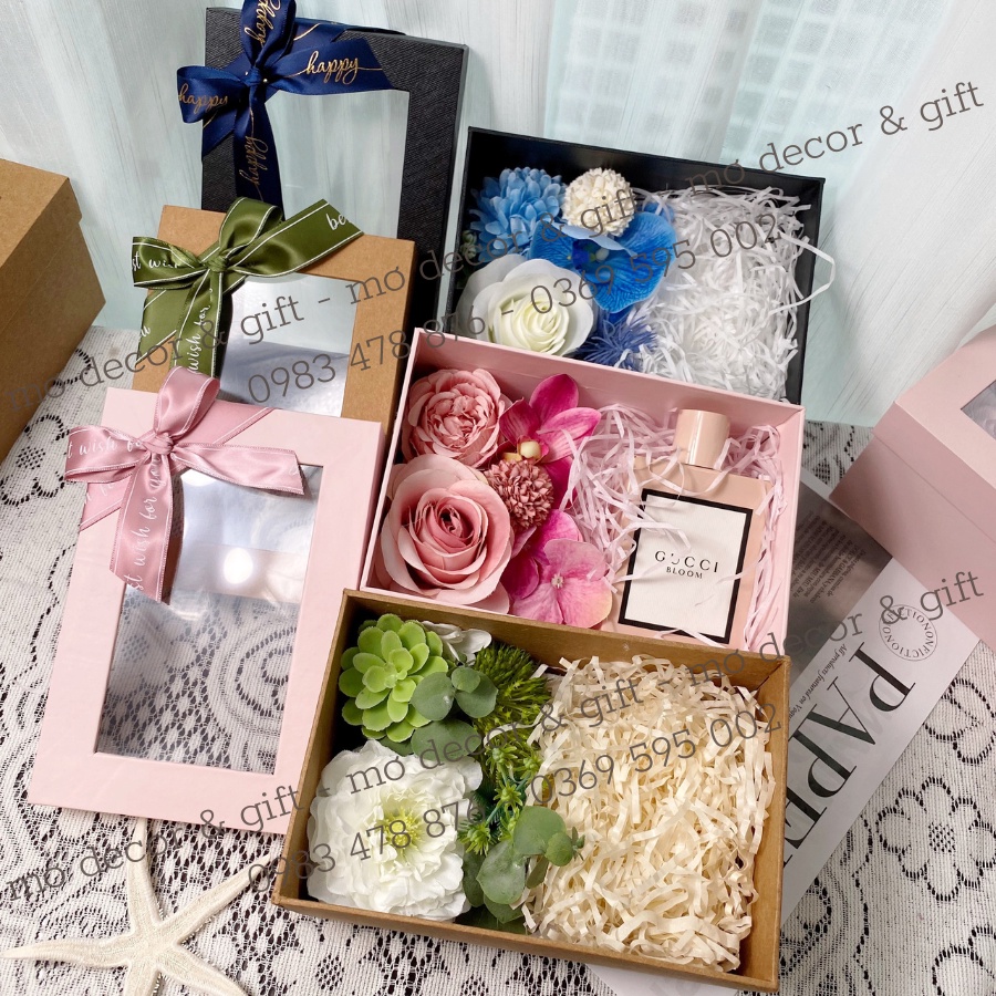 Hộp Hoa Mika Chữ Nhật Hoa Lụa 13x19x10cm Mẫu 2022 - MƠDECOR