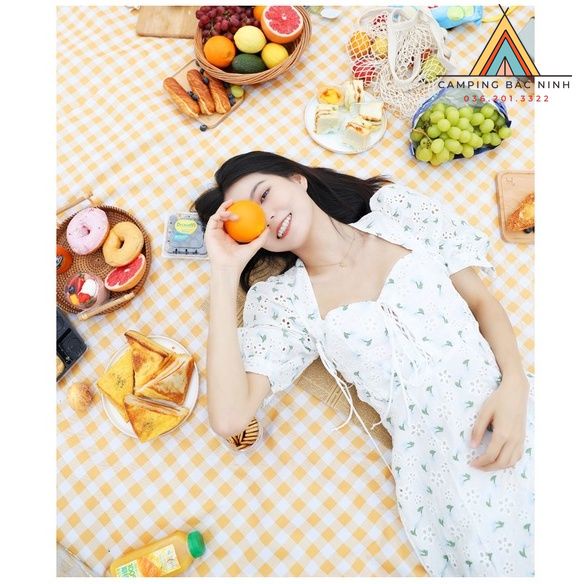 Thảm dã ngoại picnic caro Vàng decor chụp ảnh ngoài trời cực đẹp