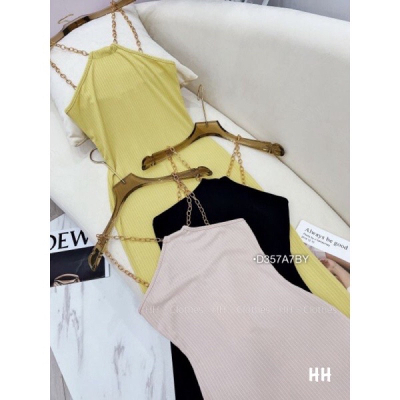 Đầm Maxi Nữ Đi Tiệc Ôm Body Tôn Dáng ,Váy Body Cổ Yếm Dây Xích Hở Lưng Thun Cotton Len Cao Cấp Màu Đen/Nude