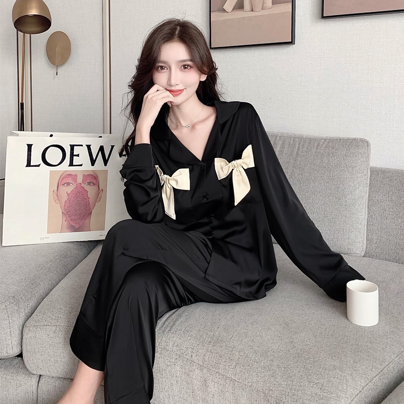 Bộ Đồ Ngủ Tay Dài Chất Lụa Satin Mỏng Thời Trang Hàn Quốc 2022