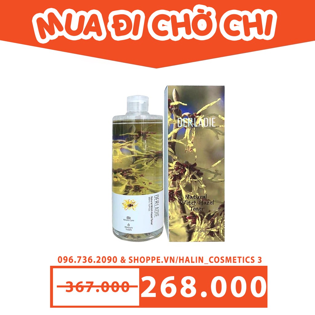 Nước Hoa Hồng 💖FREESHIP💖Nước Hoa Hồng Dưỡng Ẩm, Dịu Nhẹ Chiết Xuất Cây Phỉ Derladie Natural Witch Hazel Toner 500ml