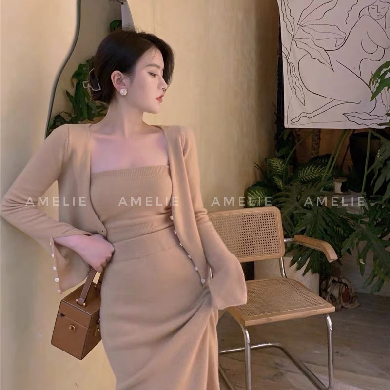 Set váy body kèm áo khoác FREESIZE