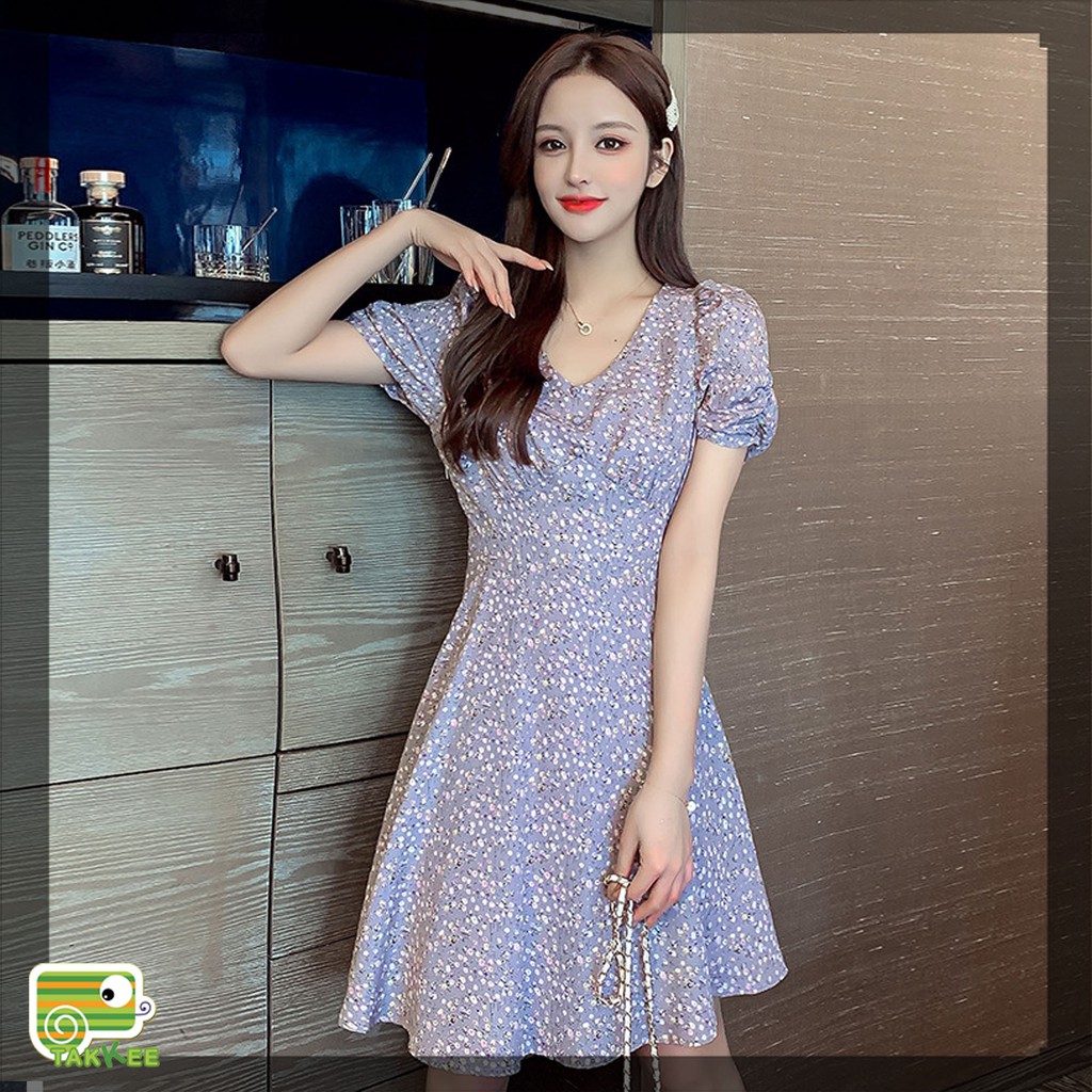 Váy Hoa Nhí, Đầm Mùa Hè Dáng Xòe Họa Tiết Hoa Tím Cực Hot