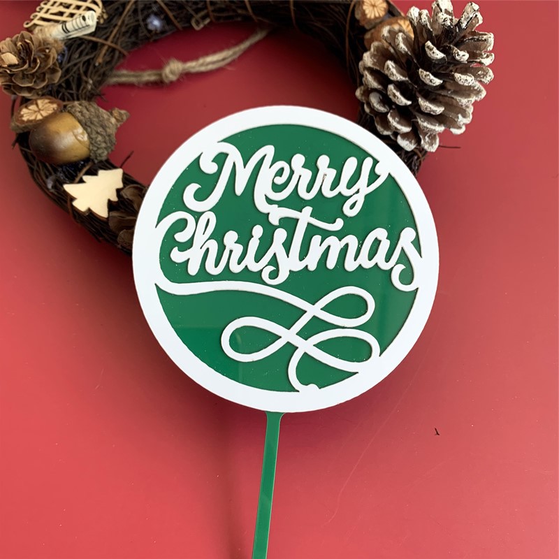 Que cắm trang trí bánh kem hình chữ merry christmas