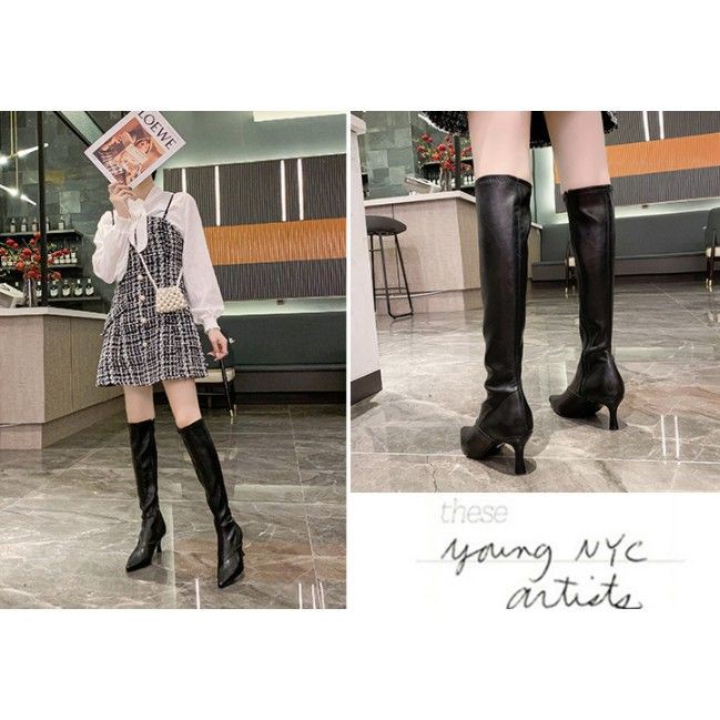 [ORDER] BOOTS CỔ CAO DƯỚI GỐI ÔM CHÂN CHẤT DA MỀM GÓT NHỌN 7 PHÂN có hình thật