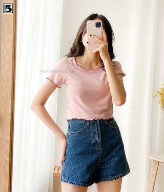 Áo thun trơn viền bèo màu 3316