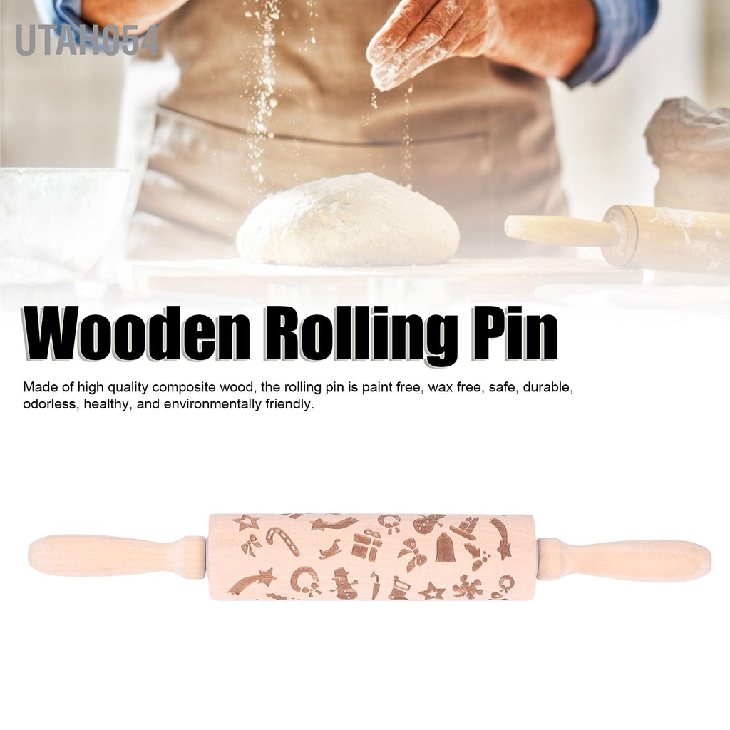 Utah054 Cán ghim bằng gỗ Hoa văn độc đáo Bột lăn Dụng cụ nhà bếp cho bánh ngọt Bánh pizza quy nướng