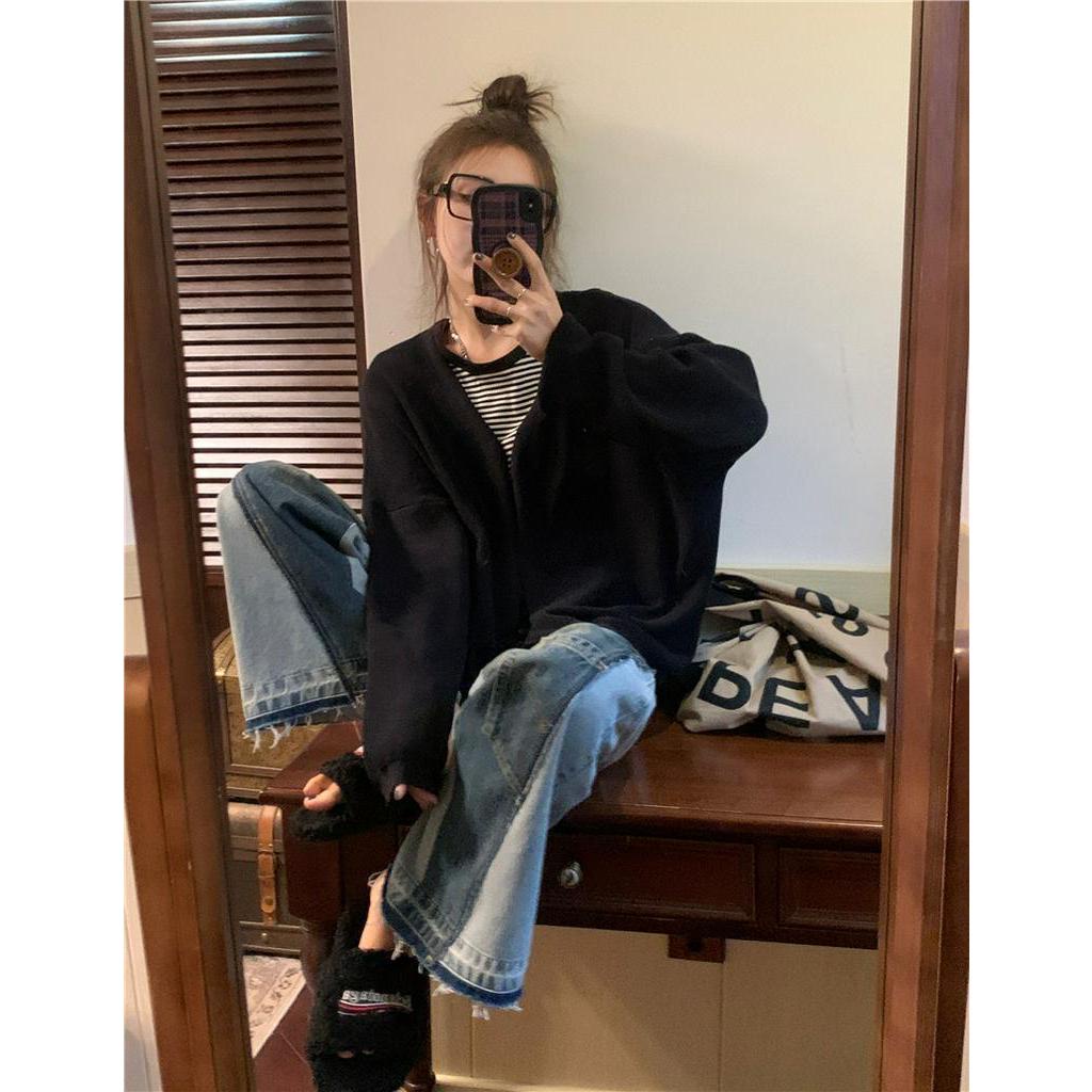 Áo Khoác Cardigan Dệt Kim Cổ V Dáng Rộng Thời Trang Sành Điệu 60693