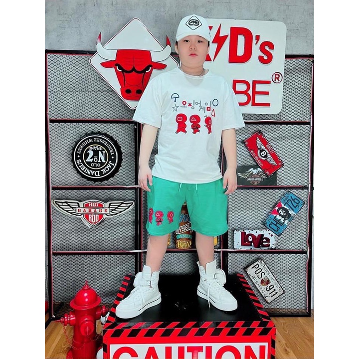 Bộ bé trai họa tiết Squid game chất cotton size 8-35kg cho bé