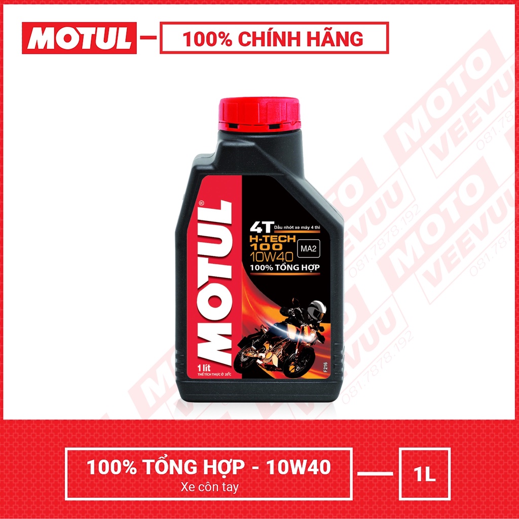 Dầu nhớt xe số Motul H-TECH 100 4T 10W40 SM MA2 Tổng hợp toàn phần 1 Lit &amp; Chiết lẻ