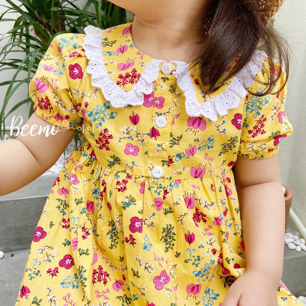 Váy cho bé gái GELU KIDS họa tiết hoa nhí phối cổ viền ren bé gái chất liệu thô mềm mát - VBG003
