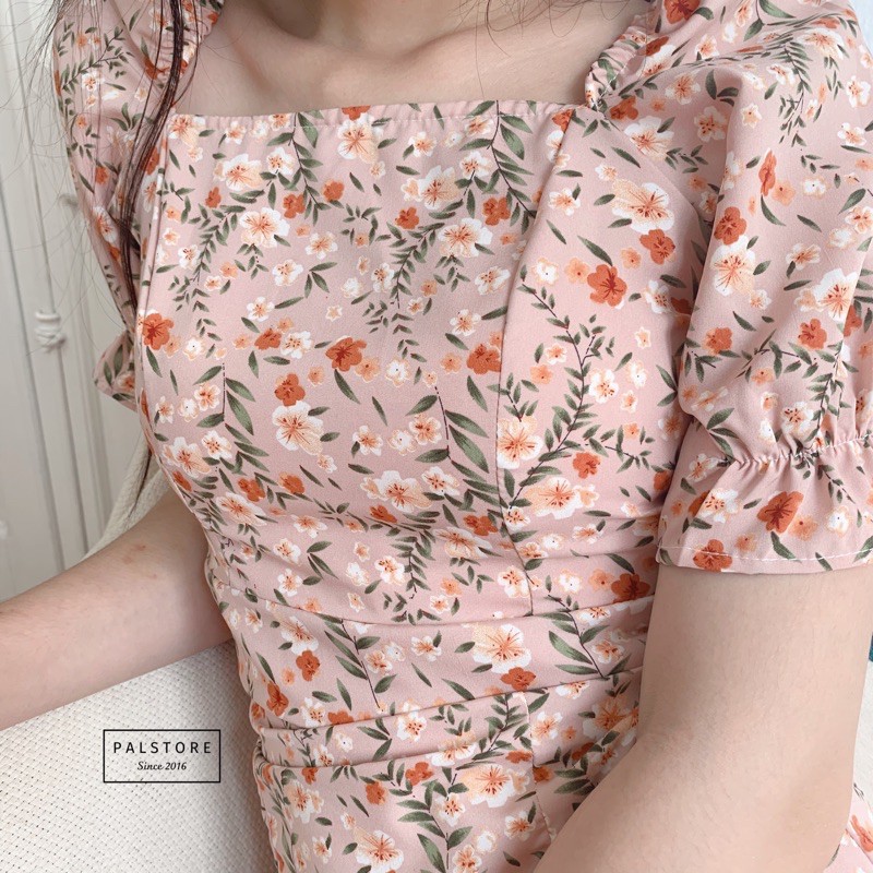 Đầm cổ vuông chun vai hoạ tiết | BigBuy360 - bigbuy360.vn