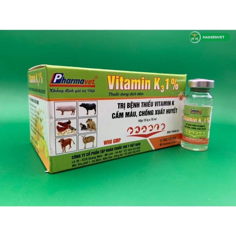 10ml Vitamin K - dùng tốt cho chó, mèo, gà, heo, trâu, bò, dê, cừu