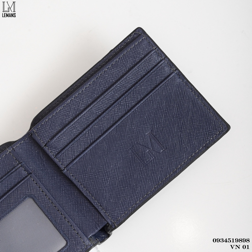 Ví da Saffiano LEMANS dáng ngang - dáng đứng 10 ngăn bảo hành 06 tháng