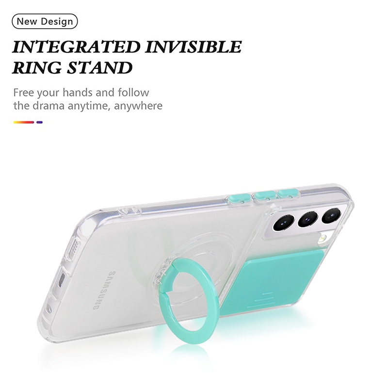 Transparent Window Push Phone Case For Samsung Galaxy S21 S21 Plus S21 Ultra S21 FE S22 Ultra S22 S22 Plus Z Flip 3 5G Z Fold3 5G M51 Ring Bracket Shockproof TPU Cover