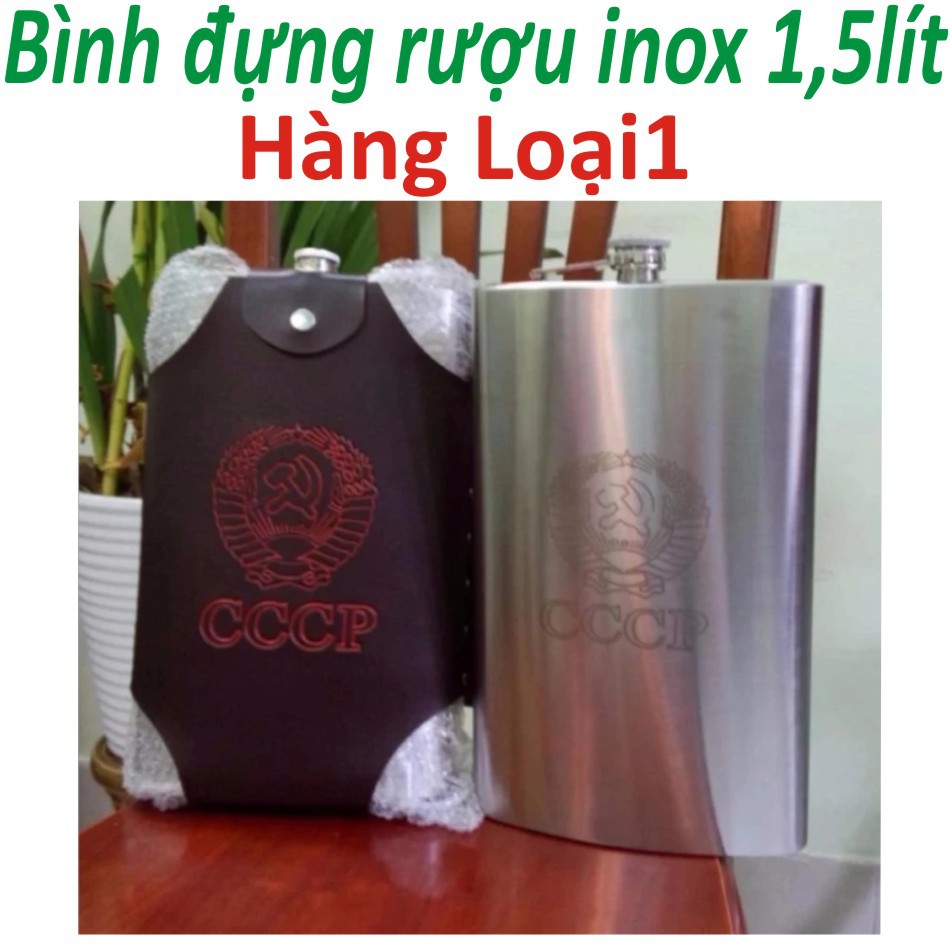 Bình đựng rượu inox CCCP Kèm Bao Da Loại 1,5 Lít - Hàng Chất Lượng Loại 1