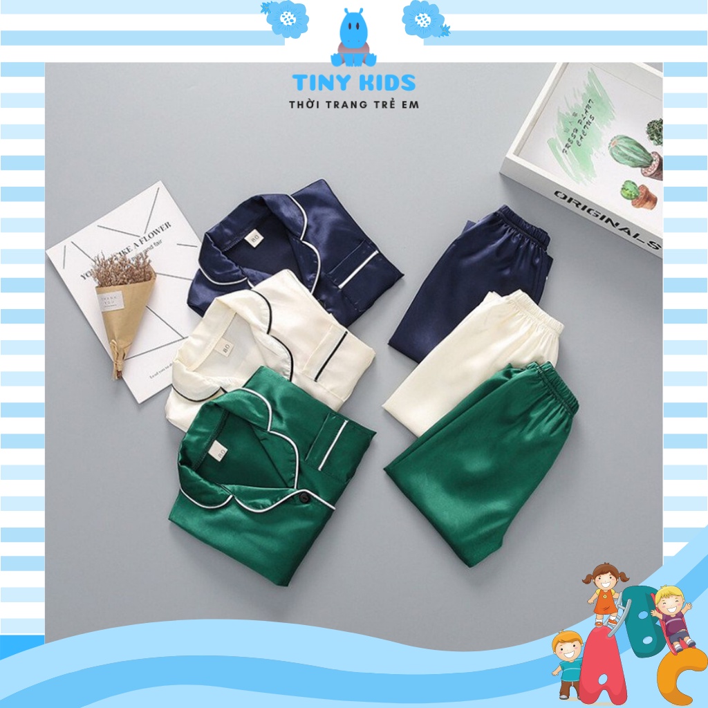 Bộ pijama lụa xuất xịn cho bé trai bé gái, cho bé từ 6-28kg Tiny Kids