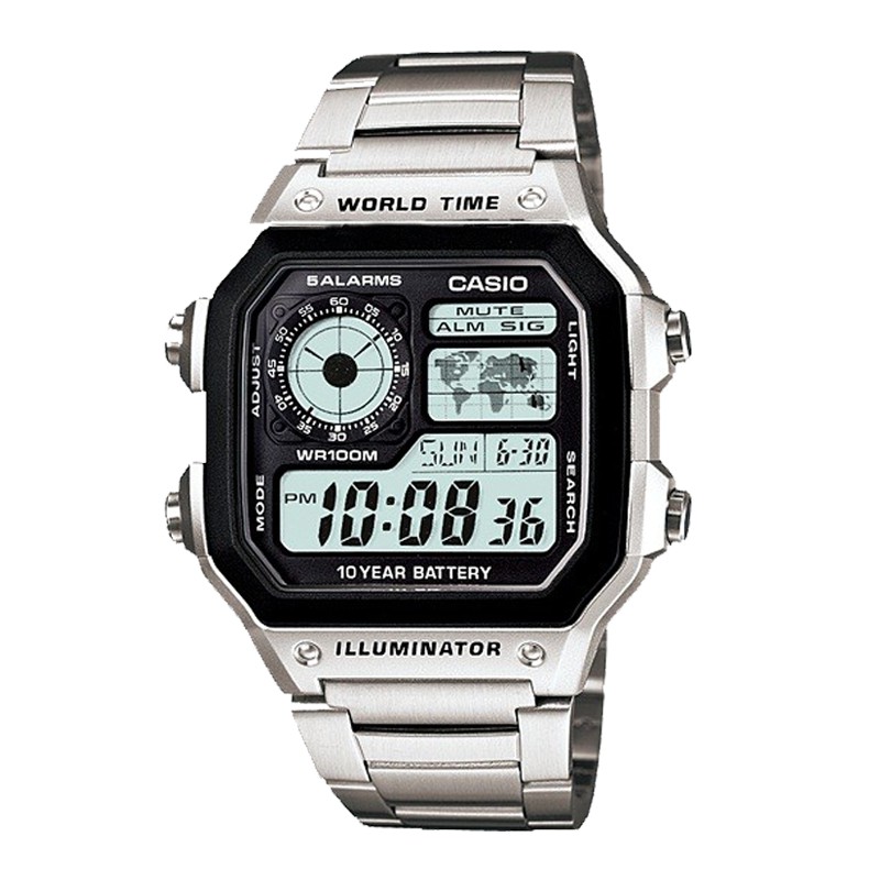 Đồng Hồ Nam Casio Standard AE-1200WHD-1AVDF Chính Hãng - Dây Thép | Casio Worldtime AE-1200WHD-1A Pin 10 Năm