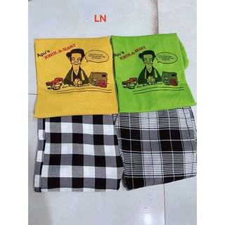 Set áo phông cotton và quần caro